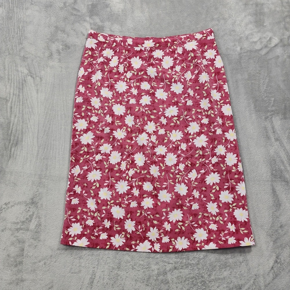 Vintage Christopher & Banks Skirt Womens 10 Pink White Floral Pencil Midi Zip